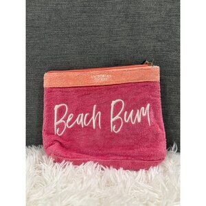Victorias Secret Beach Bum Pink & Coral Terry Cloth Wristlet Pouch With Zipper C
